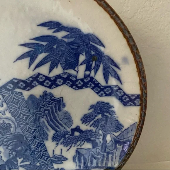 Antique Japanese Porcelain Igezara PlateFlow Blue Brown Scalloped Edge